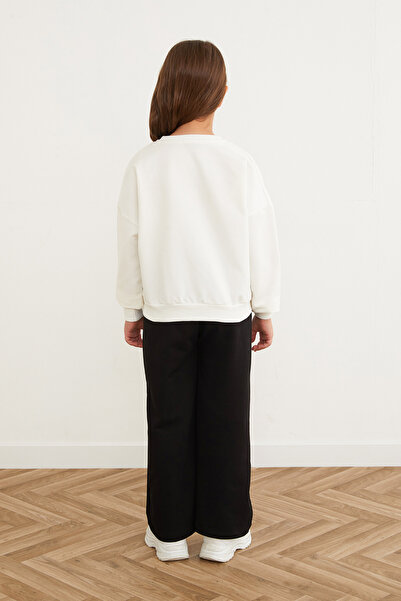 Fulla Moda Ribbon Embroidered Girl's Suit with Elastic Waist