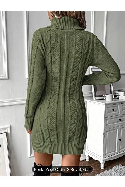 NZL TEKSTİL DGN'S BOĞAZLI SAÇ ÖRGÜLÜ KADIN TRİKO ELBİSE