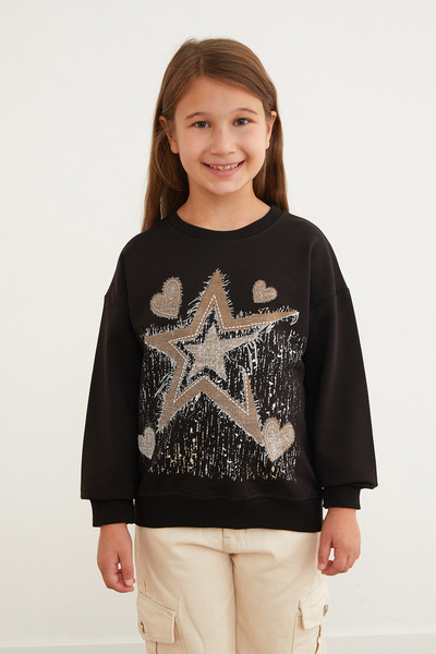 Fulla Moda Star and Heart Printed Girl's Sweatshirt