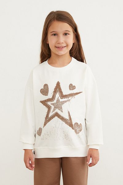 Fulla Moda Star and Heart Printed Girl's Sweatshirt