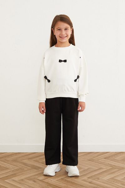 Fulla Moda Ribbon Embroidered Girl's Suit with Elastic Waist