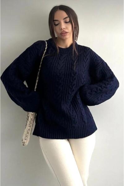 NZL TEKSTİL Dgn's Hair Braided Circle Neck Soft Textured Women's Knitwear Sweater