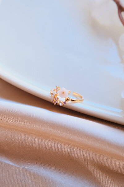 AURRARİ Gold Zirkon Yıldız ve Çiçek Çelik Yüzük