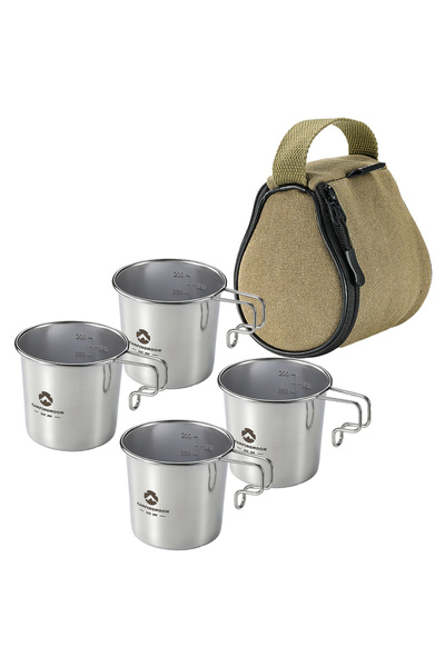 Choice SET B Four Outdoor Stainless Steel 210ml Sierra Cups with a Storage Bag Picnic Tableware Portable Ba