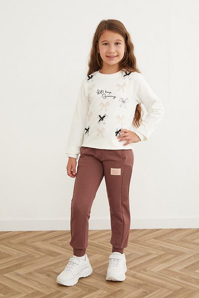 Fulla Moda Elastic Waist Emblem Jogger Girl's Sweatpants