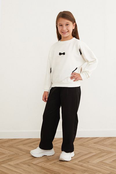 Fulla Moda Ribbon Embroidered Girl's Suit with Elastic Waist