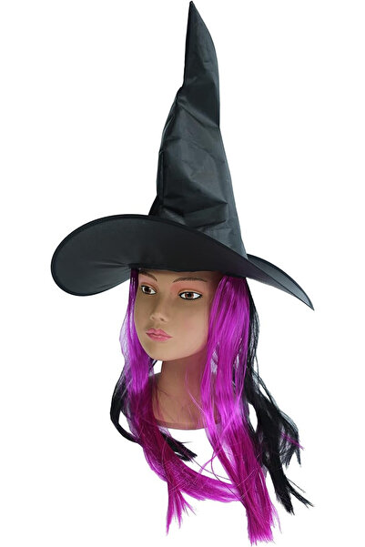 Hooin Pălărie perucă Halloween, material textil, negru/violet, 87 x 42 cm