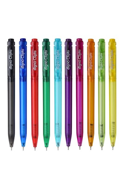 Digno Stilou cu mecanism, Clipto Digno, multicolor, vârf 0.7mm, 10 culori