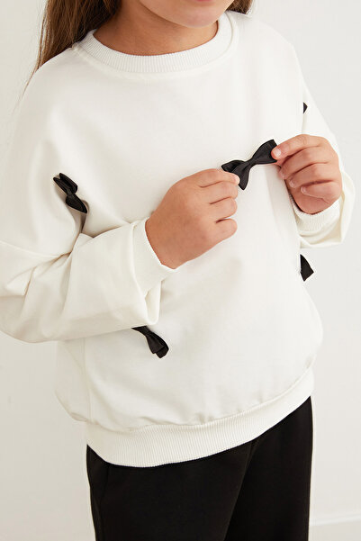 Fulla Moda Ribbon Embroidered Girl's Suit with Elastic Waist