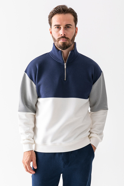JB John Borners Men's Stand Collar Half Zipper 3-Thread Sweatshirt White Â€“ 25K 5719