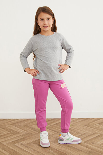 Fulla Moda Elastic Waist Emblem Jogger Girl's Sweatpants