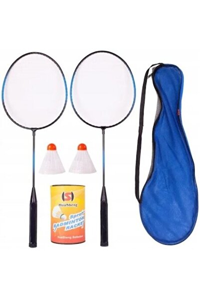 OEM Set de badminton, 2 rachete metalice + 2 palete din plastic, ușor de transportat, negru/albastru