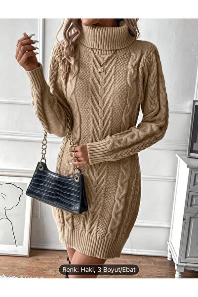 NZL TEKSTİL DGN'S BOĞAZLI SAÇ ÖRGÜLÜ KADIN TRİKO ELBİSE