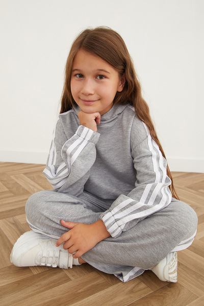 Fulla Moda Girls' Hooded Suit with Side Stripes and Elastic Waist