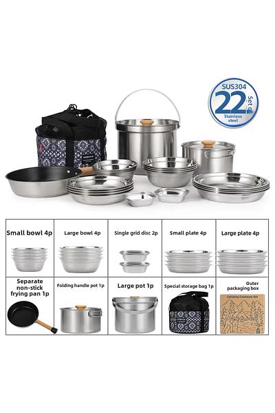 Choice 22pcs pot set NOBANA 14/22pcs Outdoor Stainless Steel Pot Set Camping Family Pot Set 5L Portable Pic