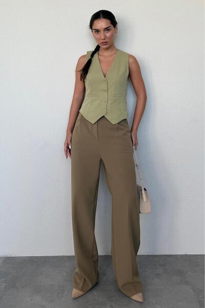 Madmext Khaki High Waist Women Palazzo Pants Mg2506