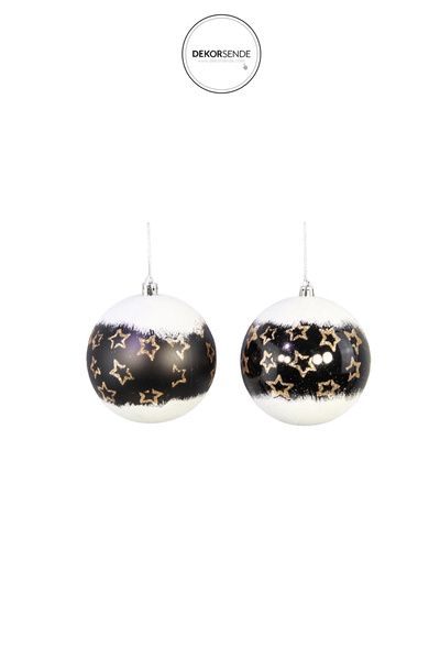 Dekorsende Christmas Ornament Snow Effect Star Pattern Ball Black White 10 cm