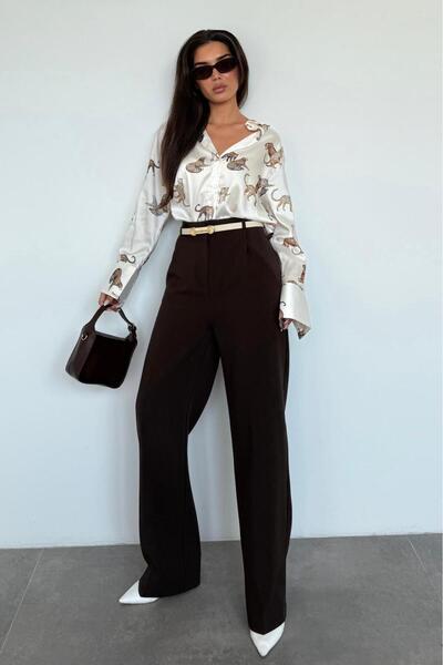 Madmext Brown High Waist Women's Palazzo Pants Mg2506