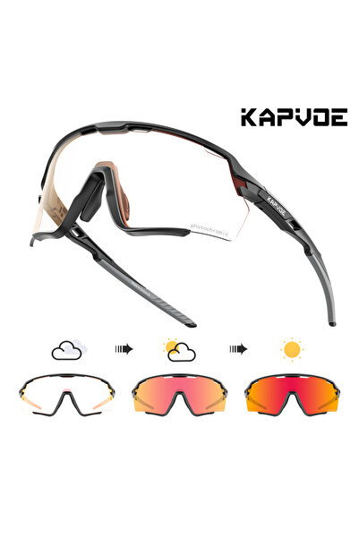 KAPVOE Photochromic 1lens RE-1L-01 Kapvoe- Gold Photochromic Cycling Glasses Sport Men's Sunglasses for Men