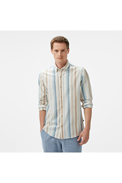 Nautica Erkek Mavi Classic Fit Çizgili Gömlek