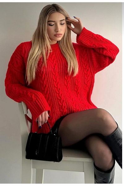 NZL TEKSTİL Dgn's Hair Braided Circle Neck Soft Textured Women's Knitwear Sweater
