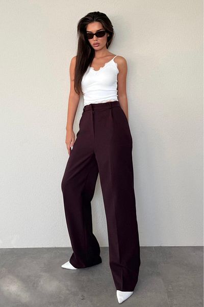 Madmext Plum High Waist Women's Palazzo Pants Mg2506
