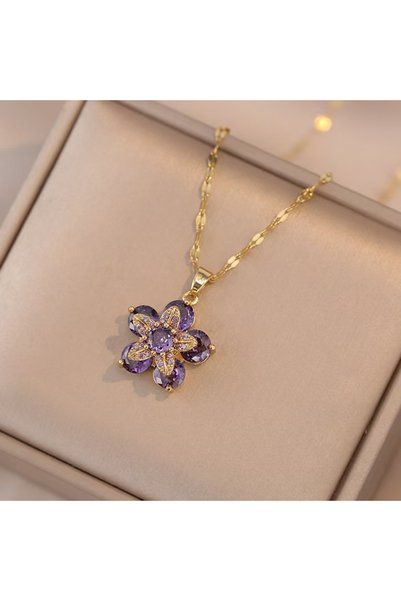 Choice قلادة F Light Luxury Spin Ziccon Flower Pendant قلادة للنساء باللون ال...