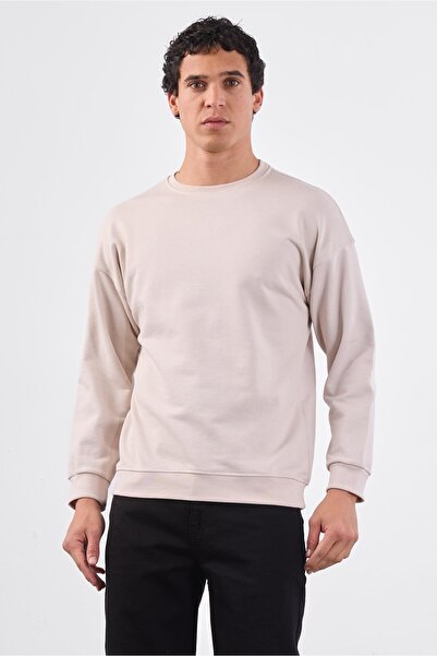 Dufy Bej Bisiklet Yaka Regular Fit Erkek Sweatshirt