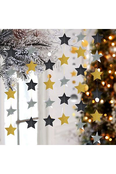 Gcweiyyds Set of 2 Christmas garlands Gcweiyyds, paper, gold/silver/black, 4 m
