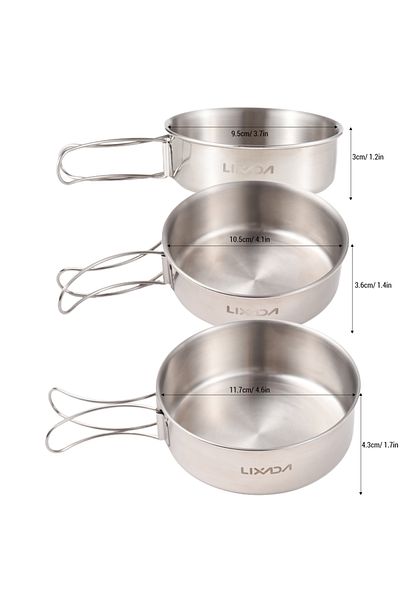 Choice Stainless Steel 3pcs Lixada 3pcs Stainless Steel Combination Cookware Set Camping Kitchenware Pan Po