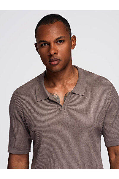 OMBRE Herren-Poloshirt ohne Knöpfe mit offenem Kragen - Asche V4 OM-POSS-0160