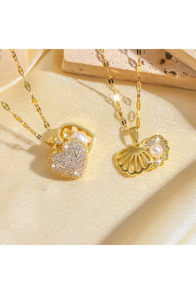 Choice قلادة زاكول من لؤلؤ الصدف الفرنسي من هارت اكس شيل للنساء باللون الذهبي...