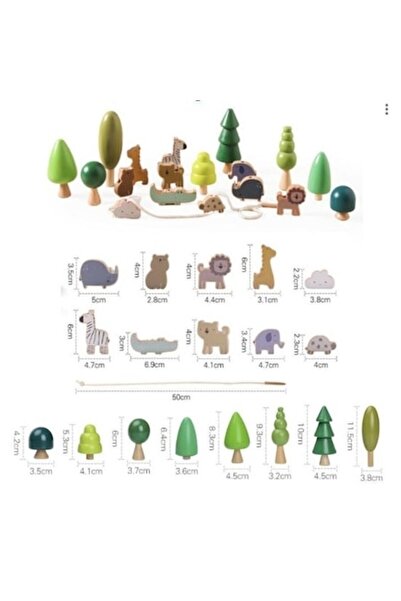Mixbo Set 19 pieces Montessori threading Mixbo, Animals and trees, wood, 3+ years, multicolor