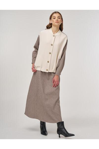 Kayra College Collar Cotton Linen Double Suit Mink