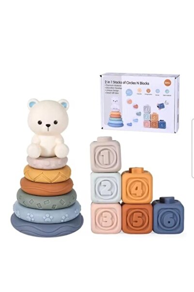 Mixbo Set 2 in 1 jucarii constructii si stivuire 3D Mixbo, silicon, cuburi si...