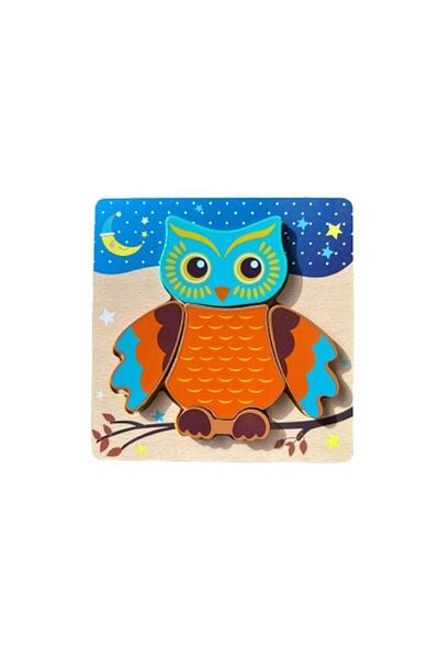 Mixbo Puzzle din lemn pentru copii Mixbo, bufnita, 5 piese, 15 x 15 cm, multicolor