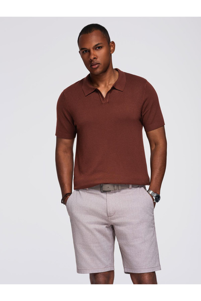 OMBRE Herren-Poloshirt ohne Knöpfe mit klassischer Webart - Dunkelbraun V4 OM...