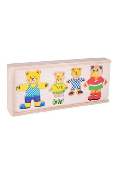 Mixbo Puzzle Montessori pentru asociere vestimentatie Mixbo, Familia Ursuletilor, lemn, 72 piese, multicol