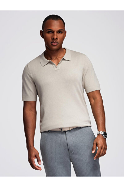 OMBRE Herren-Poloshirt ohne Knöpfe mit klassischer Webart - Hellgrau V3 OM-POSS-0159