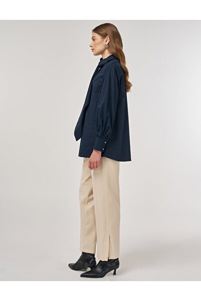 Kayra Yaka Detaylı Pamuklu Tunik Koyu Lacivert