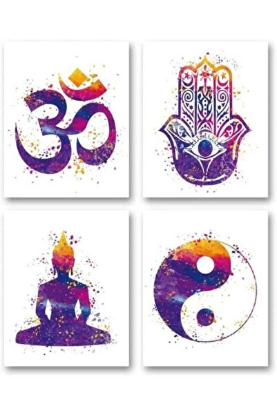 Emoda home Trove ملصق لوحة فنية لليوغا على قماش، يد فاطمة، لوتس التأمل، تاي ت...