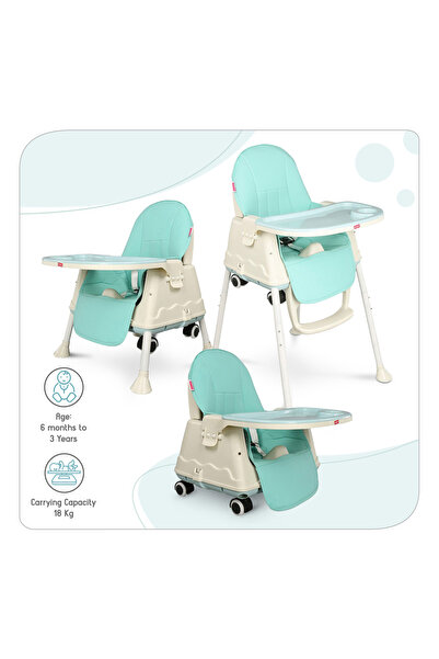 Babyhug كرسي مرتفع مريح 3 في 1 بعجلات، من 6 أشهر إلى 3 سنوات، 53 × 60 × 87.5 سم - أزرق