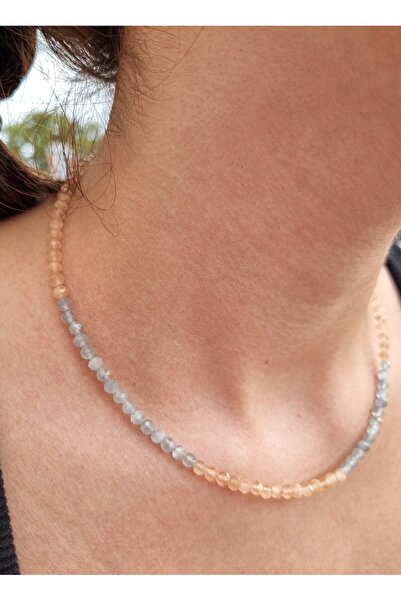 NEMOR STUDIO قلادة من حجر عين القط الطبيعي |   تنسيق الألوان البرتقالي والرمادي