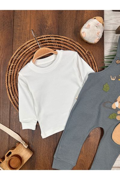 Kids Kingdom Cotton Squirrel Patterned Suspender 2-Piece Baby Boy Set