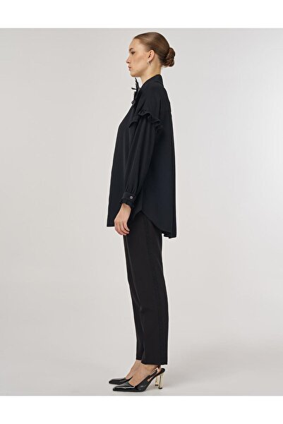 Kayra Fırfır Detaylı Şık Tunik Siyah