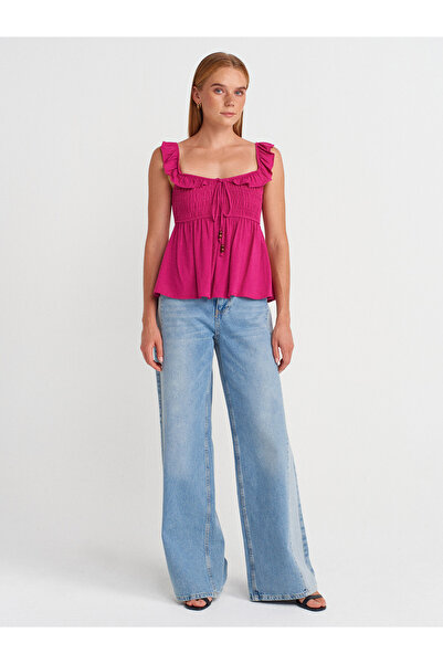 Dilvin 50873 Ruffled Blouse-Fuchsia