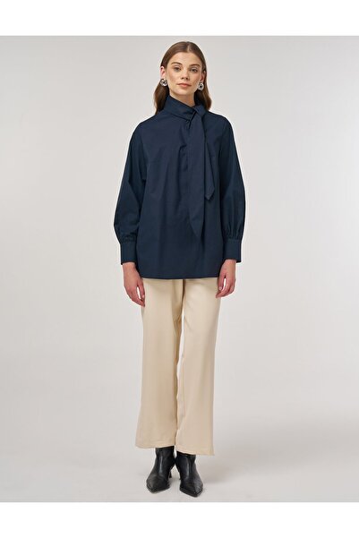 Kayra Yaka Detaylı Pamuklu Tunik Koyu Lacivert