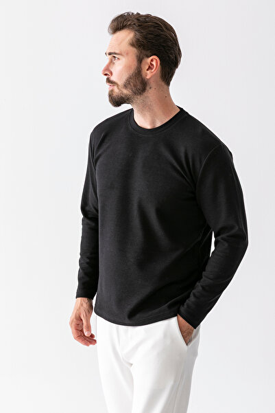 JB John Borners Ανδρικό φούτερ με υφή από βαμβακερό λαιμόκοψη μαύρο - 5714