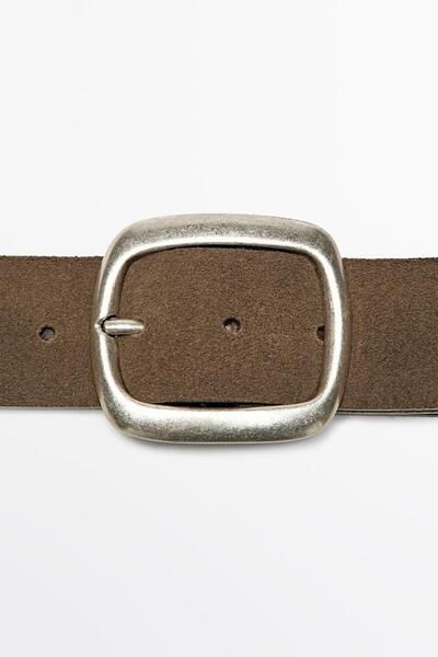 Massimo Dutti Yuvarlak tokalı yırtmaçlı deri kemer