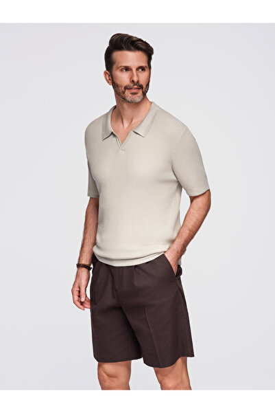 OMBRE Herren Poloshirt ohne Knöpfe mit offenem Kragen - hellgrau V3 OM-POSS-0160